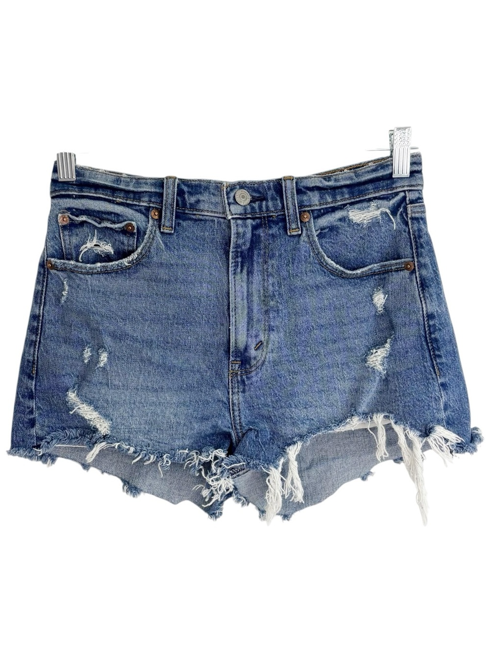 ABERCROMBIE & FITCH Mom High Rise Distressed Cutoff Denim Jean Shorts 27 4